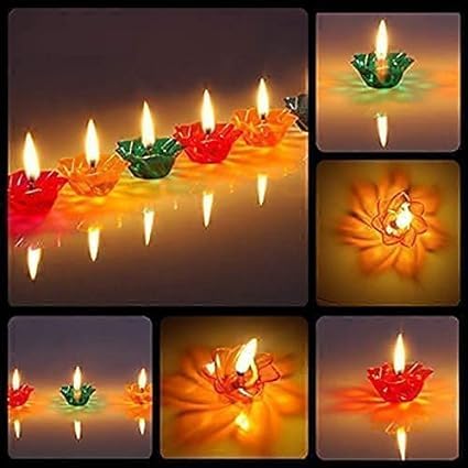 3D Colorful Diya for Diwali Decoration (Set of 12 Pieces Diyas ,12 Cotton Wicks and 12 Spring)