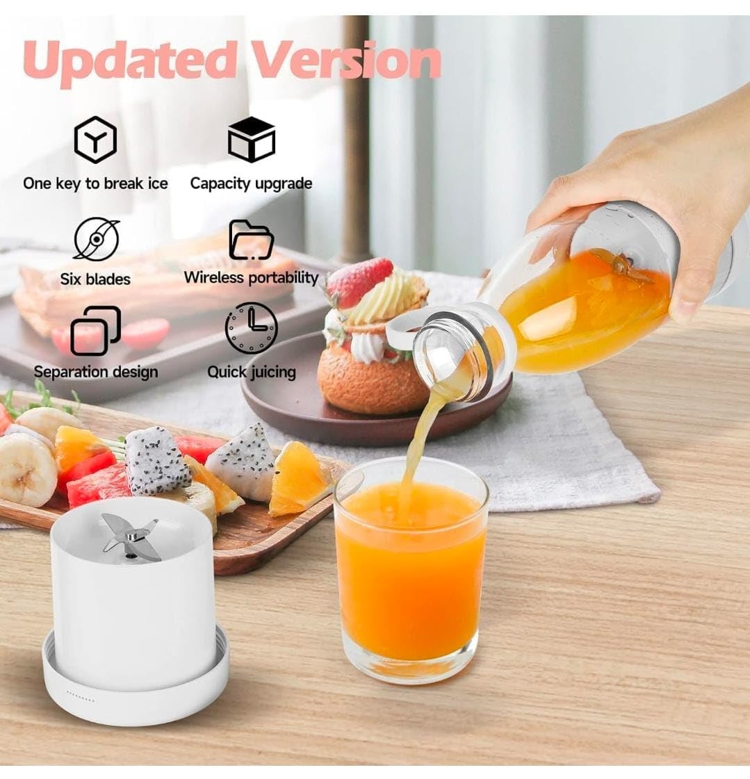 Portable Mini Juicer Bottle, Wireless Juicer Blender