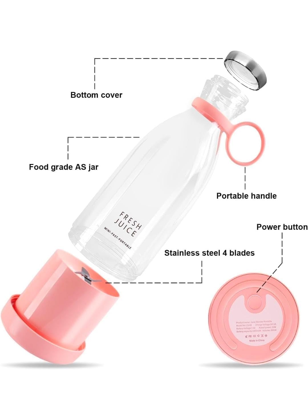 Portable Mini Juicer Bottle, Wireless Juicer Blender